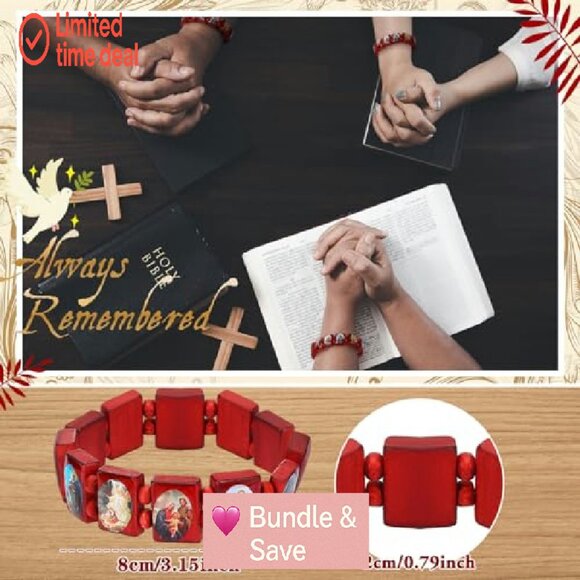 12 Pc Wood Stretch Bracelets Jesus Virgin Mary Saints Religious Gift Set - Picture 4 of 8